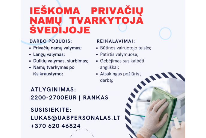 Privačių namų tvarkytoja (-s) Švedijoje